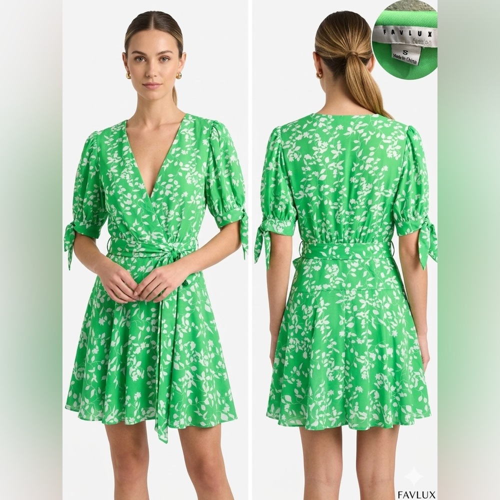 Green Floral Wrap Dress Brand new with tags size small brand is FAVLUX